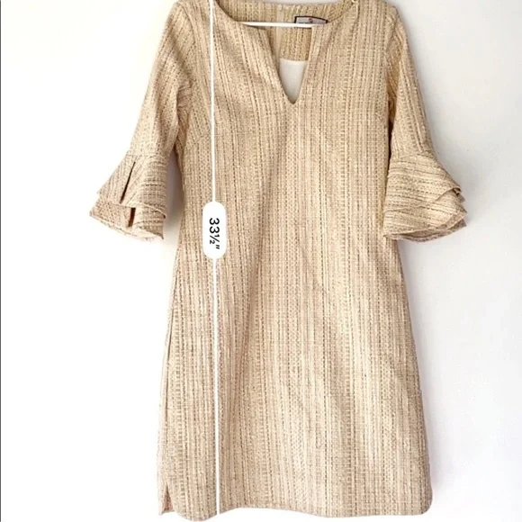 CK Bradley "Hazel" Tweed V-Neck Shift Dress w/ Gold Threading, Size M, Preowned